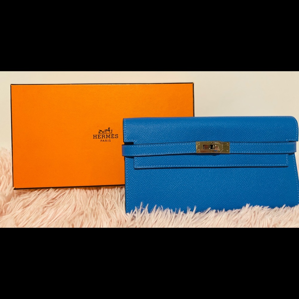 Hermes Kelly Classic Long Wallet Bleu Zanzibar